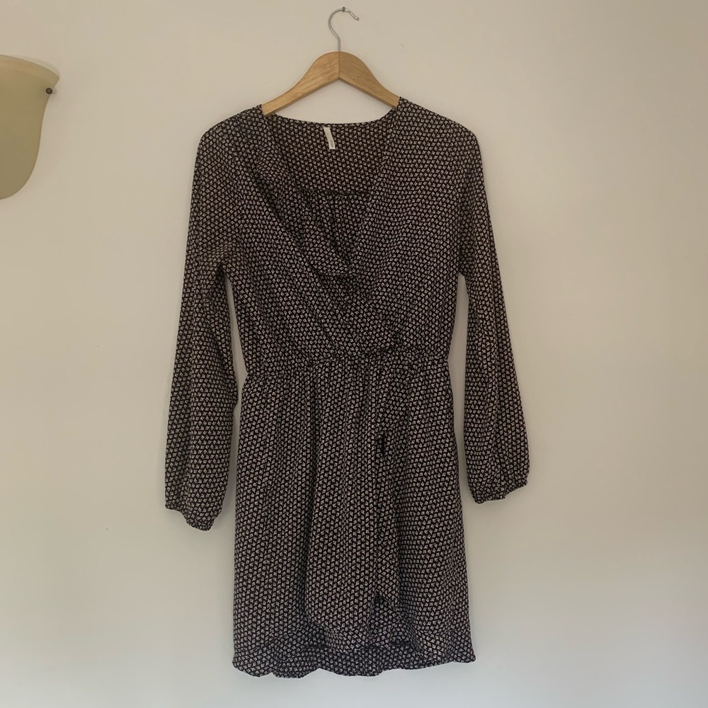 Long-sleeved Floral Wrap Dress